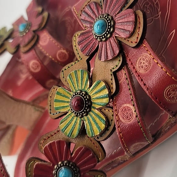 L'ARTISTE 🌺🌼 Goodie Sandal sz8.5 embellished leather handcrafted SPRING … - Picture 9 of 12